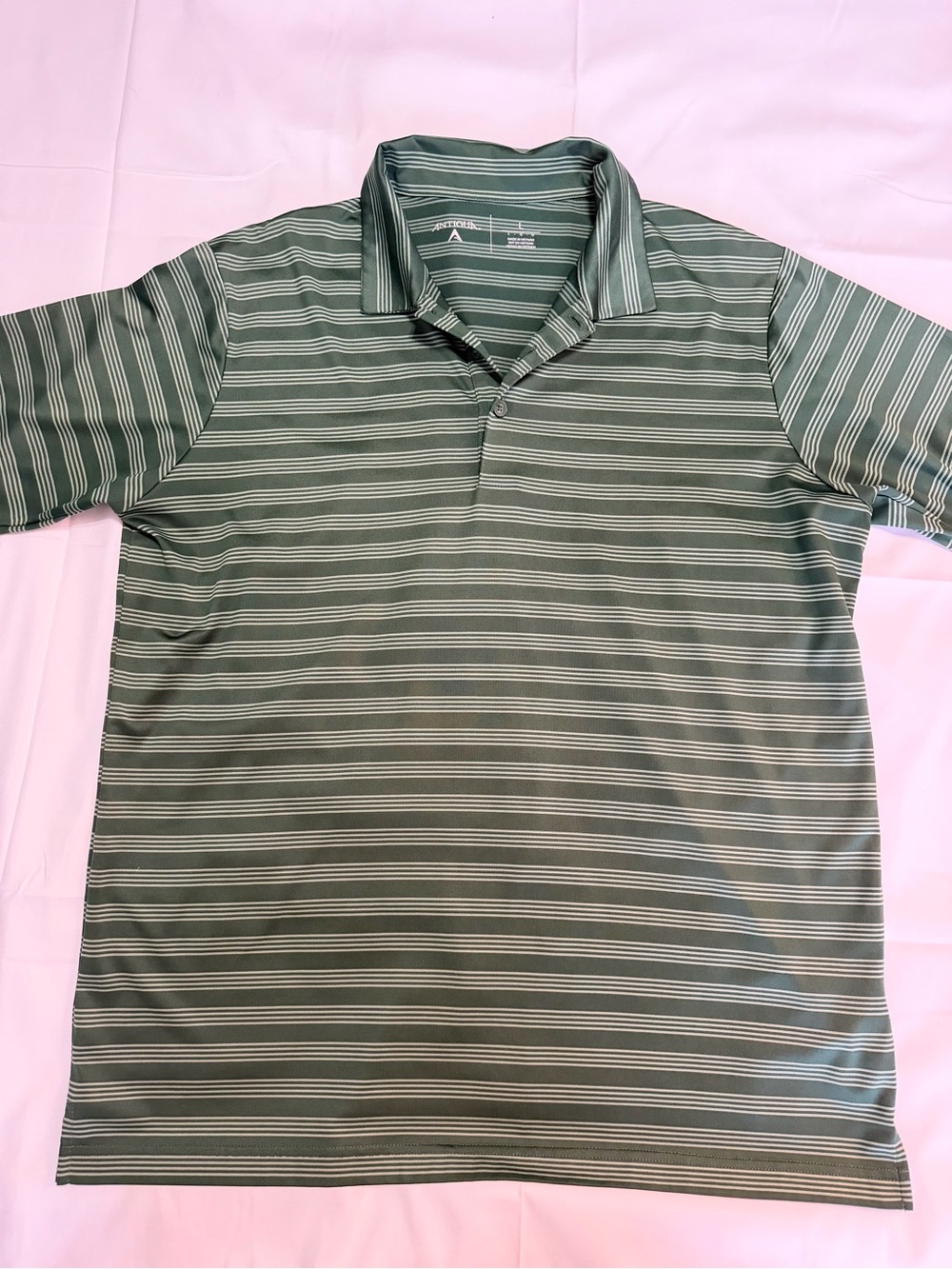 Antigua Striped Polo in Green & White Large Like New